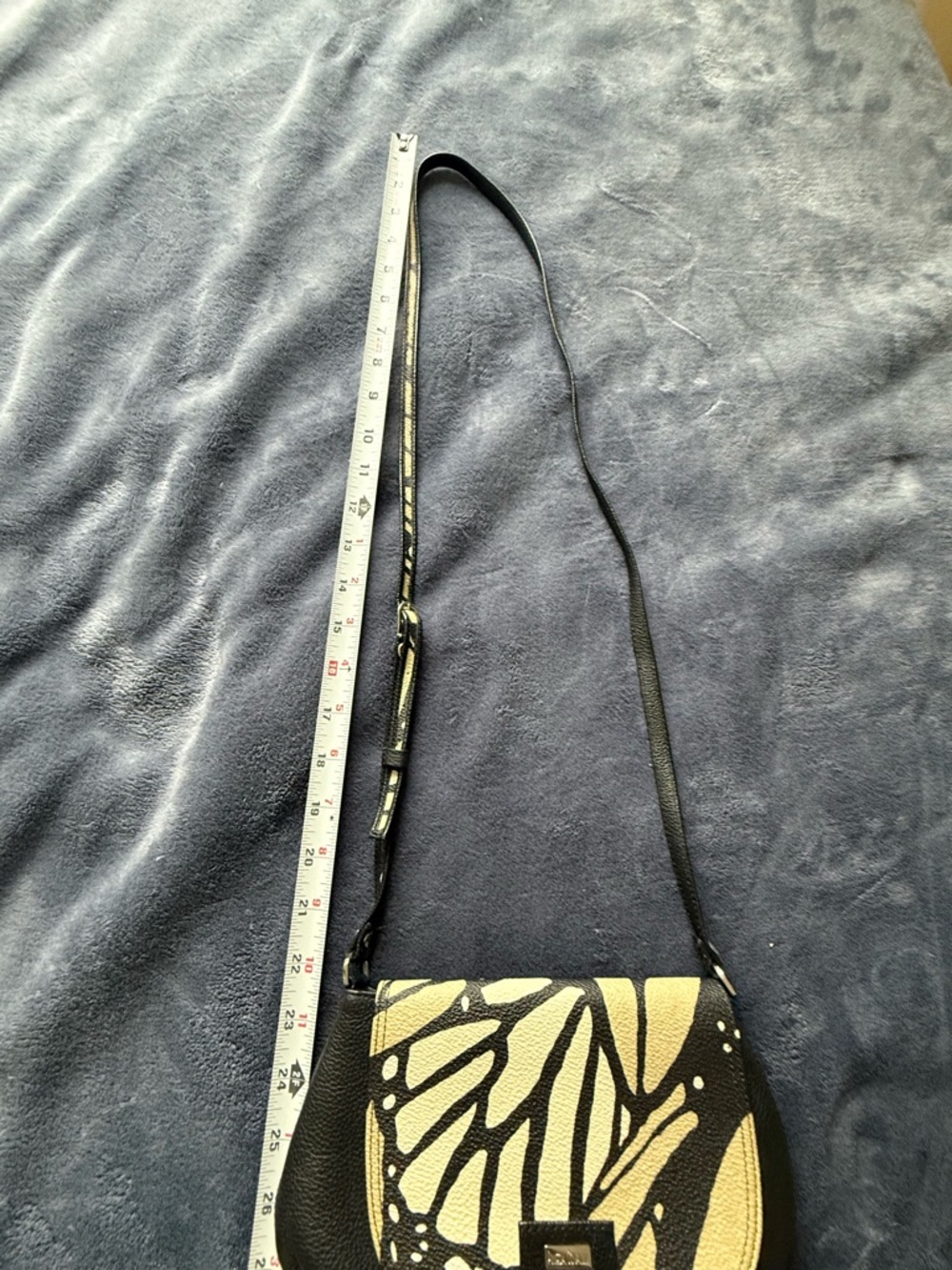 Leather Crossbody Bag with Butterfly Print Black & Cream by Pineda Covalin - Picture 13 of 13